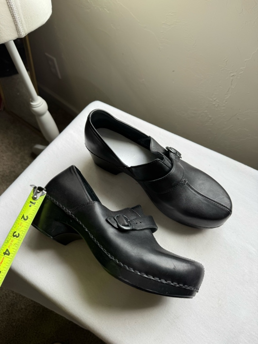 Dansko Tamara Black Leather Clogs, Buckled Monk Strap, Size 41 USA 10.5-11